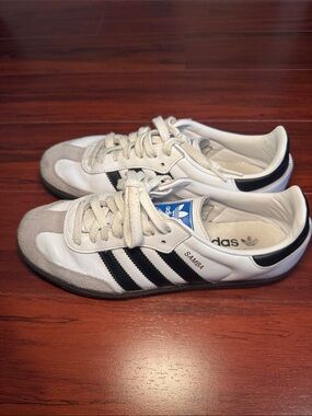 adidas Samba Leather Sneakers in White, Black & Gray